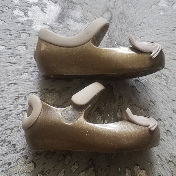 Mini Melissa Gold Glitter Kitty Cat Shoes Sz6 - Picture 4 of 8